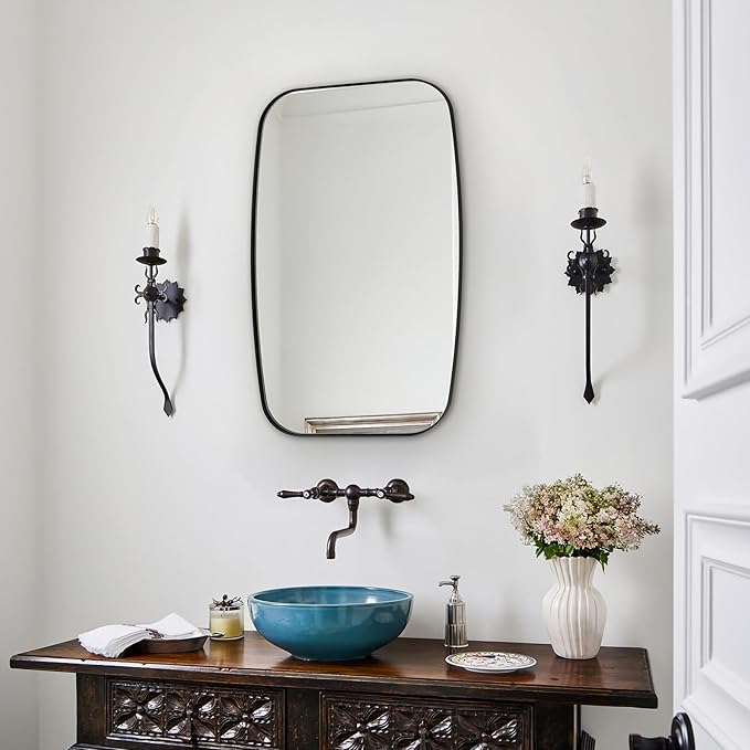 ANDY STAR 24x40” Black Bathroom Mirror, Oblong Vanity Mirror with Stainless Steel Metal Frame, Matte Black Oval Mirror for Over Sink, Modern Anti Rust Wall Mounted