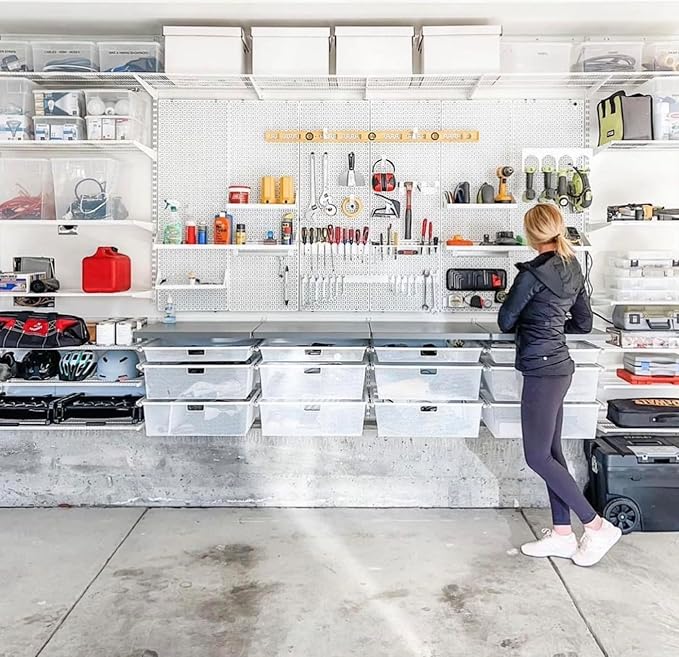 OmniWall Modular Metal Pegboard System, 16x48 inches, Steel Construction, Wall-Mounted Tool Storage (Silver, Vertical)