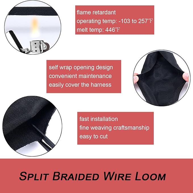 Split Mesh Cord Sleeve Loom Tubing Cable Cover Braided Cable Management Auto Protective Wire Harness Wrap Self Wrapping Woven 1"-35ft