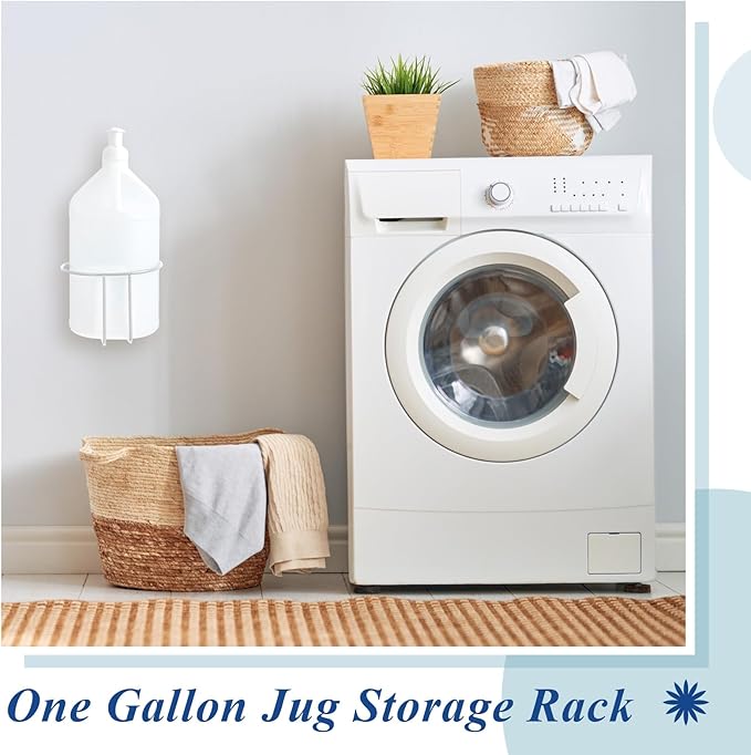 Hicarer 2 Pcs One Gallon Jug Storage Rack Wall Mounted Heavy Duty Steel Wall Rack for 1 Gallon Bottle Round Water Jug Holder with Hardware Hand Sanitizer 6-3/4" W x 5" H x 6-1/2" D (White)