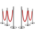VIVOHOME Stainless Steel Stanchion Post Queue 6PCS Pole w/ 4 Red Velvet Ropes, Crowd Control Barriers w/Fillable Base for High-end Venues, Museums, Party Supplies (6 Pieces, Silver)