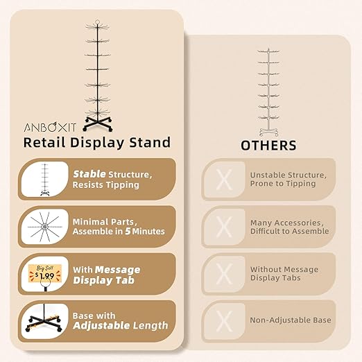 Retail Display Stand, Rotating Display Rack for Earring Keychains Jewelry Vendor Events & Stores, 7 Tier Movable and Adjustable 1 PCS - Black