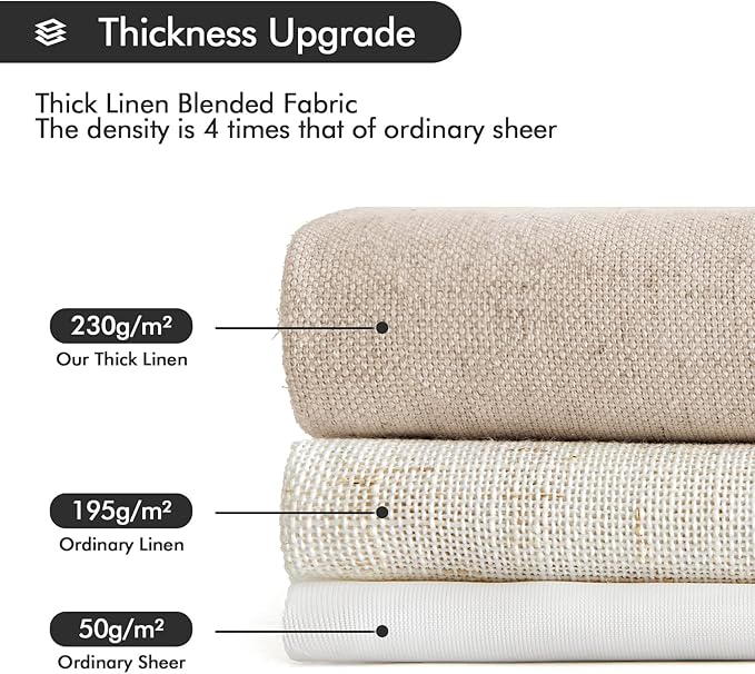 MIULEE Non-See-Through Privacy Linen Curtains 2 Panels, Light Filtering Window Curtains Farnhouse Textured Back Tab Semi Sheer Drapes for Bedroom Living Room, 52 x 63 Inches Long, Beige