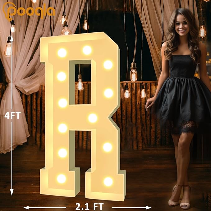 Pooqla 4 FT Light Up Marquee Letters, Giant Mosaic Letter Cool White and Warm White LED, Large Lighted Alphabet Lights for Balloons Birthday Party Anniversary Wedding Decorations, Letter R