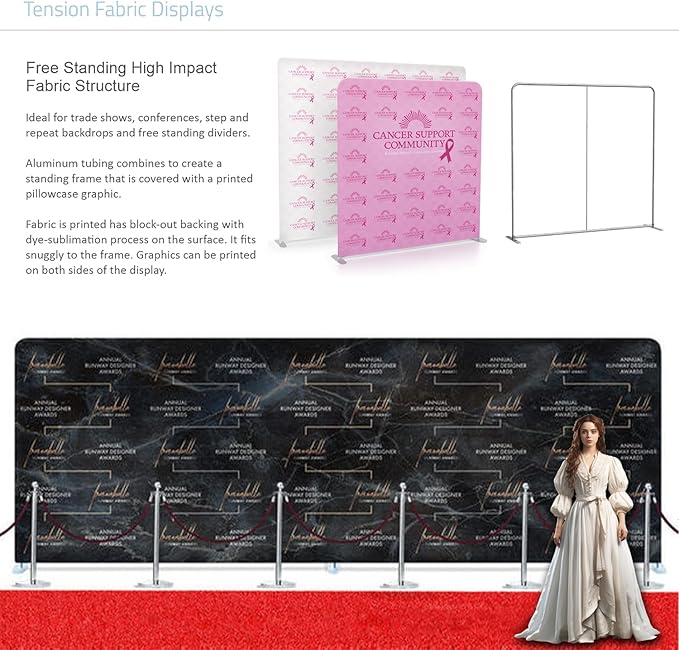 Custom Tension Fabric Banner with Stand Trade Show Backdrop Display, HD Printing Customize Online, Large Portable Trade Show Booth Display Banner for Business Pop Up Display Only Banner 20x7.5 FT