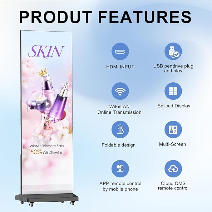 Indoor LED Digital Signage Display with P1.86, LED Poster Screen Frameless Splicing, Advertising Display USB Plug-and-Play & Remote Control for Giant Commercial Events & Rentals (Black, 2-Panels)