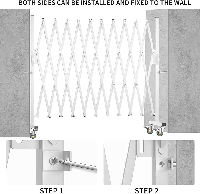 Expandable Barricade Gate,129” Metal Safety Barrier Gate with Casters,Accordion Garden Yard Outdoor Indoor Fence Folding Security Dog Gates Wall Mount,White