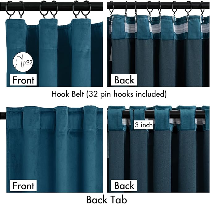 MIULEE Velvet Curtains 84 Inches Long 2 Panels Set for Bedroom, Pinch Pleat Back Tab Luxury Thermal Insulated Living Room Darkening Drapes Pleated Blackout Window Curtains with Hooks, Peacock Blue