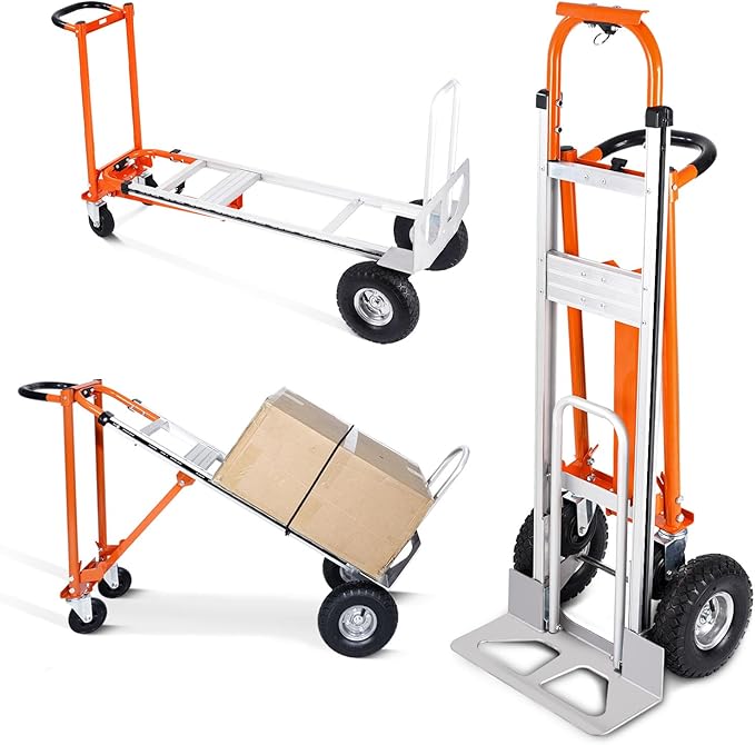 4-in-1 Convertible Hand Truck Dolly Cart, 770 lbs Heavy Duty Folding Hand Truck with 10" Solid Wheels, Aluminum Portable Dolly Hand Cart for Moving, Office, Home & Warehouse Use