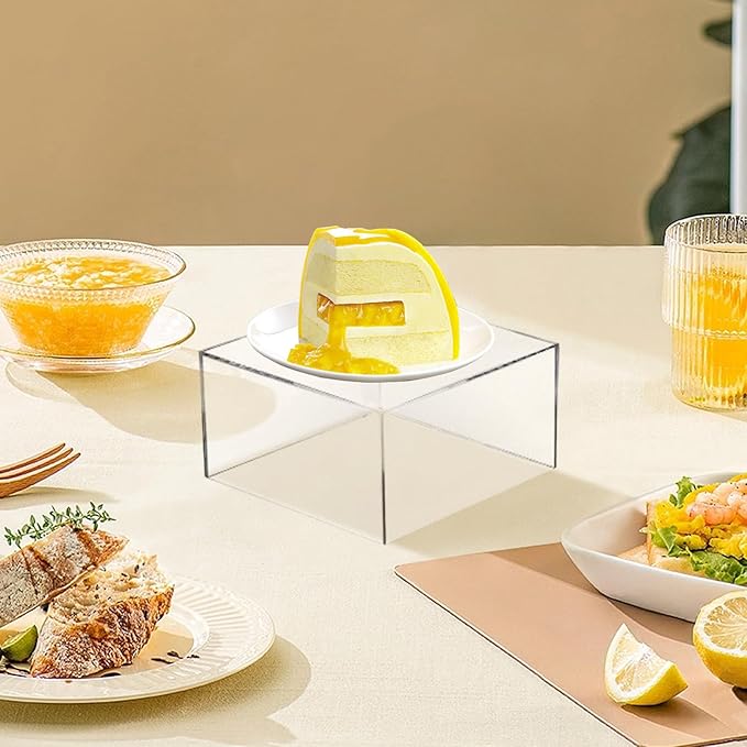6 Pcs 3 Size Acrylic Cube Display Risers Acrylic Boxes Dessert Display Nesting Cubes, Buffet Risers with Hollow Bottom for Jewelry Collectibles Cosmetics Figures Show