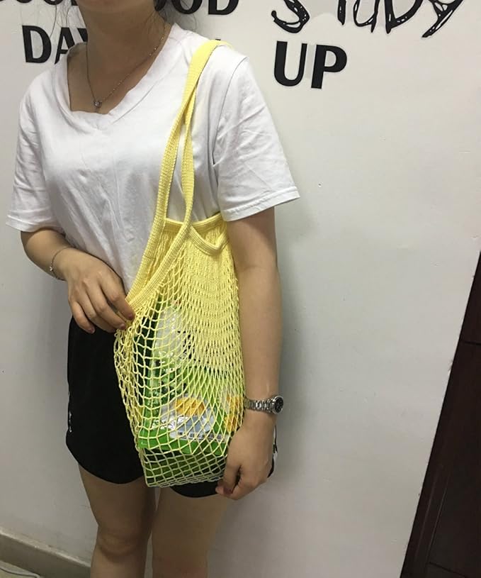 Portable Reusable Mesh Cotton Net String Bag Organizer Shopping Tote Handbag Fruit Storage Shopper NEW (orange02)