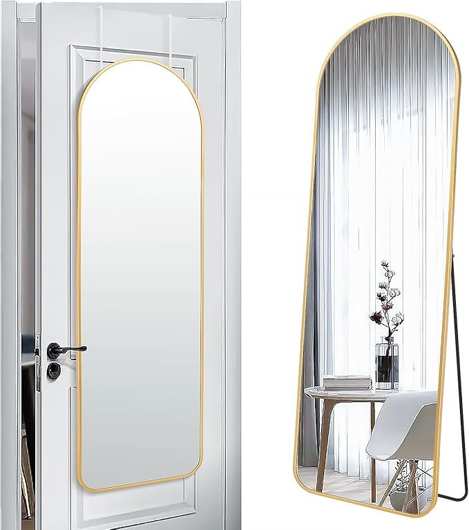 57x20 Door Hanging Full Length Mirror, Floor (Height 5.7ft just Body in1.3ft) Wall Mounted Metal Frame Arch Dressing Mirrors for Bedroom Bathroom Living Room 57 inch Gold