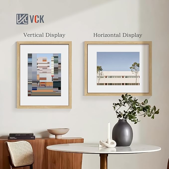 VCK 16x20 Picture Frame 2 Pack - Natural Oak, High-End Wood Poster Frames with Tempered Glass, Display 11x14 Photo with Mat or 16x20 without Mat, Art Gallery-Quality, Wall Hanging, Natural Oak