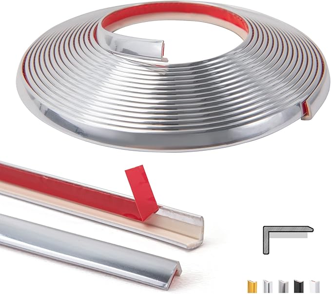 Art3d 20ft Outside Vinyl Corner Trim Peel and Stick for Tile and Wall Edges, Furniture Decoration Stainless Steel