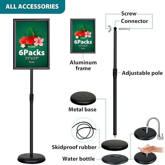 2 Pack 11 x 17 Adjustable Sign Stand for Display, Indoor Outdoor Sign Holder Stand Floor Standing Sign Holder Pedestal Signage Stand for Events Fair Office Store Busniess