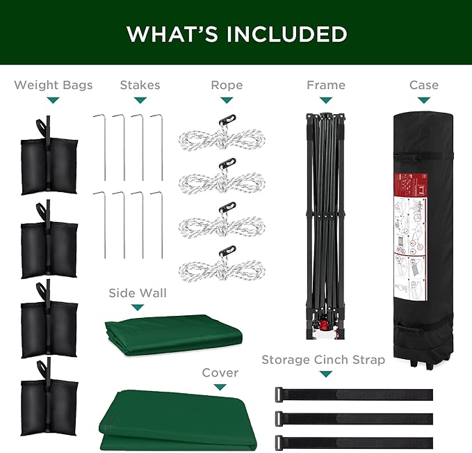 Best Choice Products 10x10ft Easy Pop Up Canopy w/Side Wall, 10 Pockets, Portable Carrying Case, 1-Button Setup, 4 Weight Bags - Forest Green