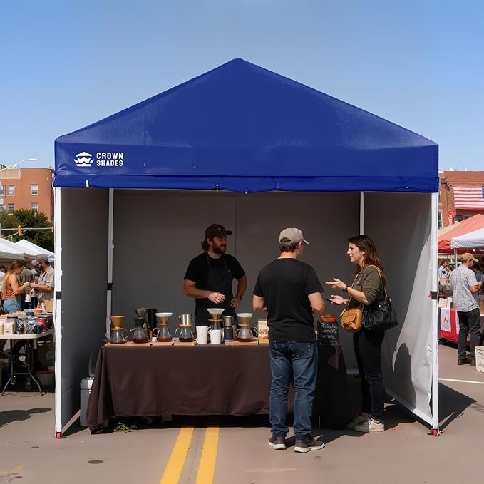 CROWN SHADES 10X10 Comercial Instant Canopy Pop Up Tent with Center Lock, 300D Fabric, 4 Sidewalls, Sto'N Go Bag, Navy Blue