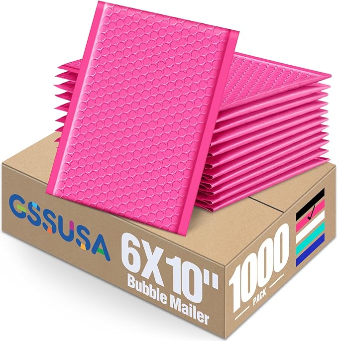 GSSUSA Pink Bubble Mailers 6x10 Small Padded Envelopes 1000 Pack,Strong Adhesion Shipping Mailer Self-Seal Bubble Envelopes for Small Business
