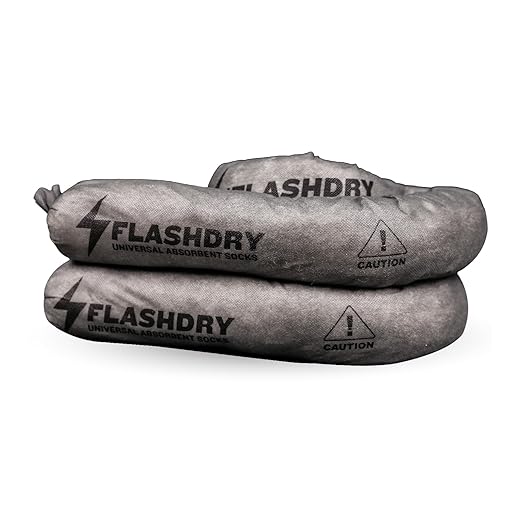 1 Flashdry Portable Complete Spill Kits Includes Yellow Duffle, Bag Tag, 15 Spill Absorbent Pads, 2 3" x4' Sorbent Socks, Disposal Bags, Nitrile Gloves