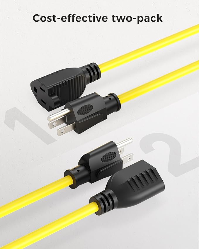 [UL Listed] Cable Matters 2-Pack 16 AWG Heavy Duty 13A Power Extension Cord - 6ft, 3 Prong Power Cord Extension, NEMA 5-15P to NEMA 5-15R, Yellow