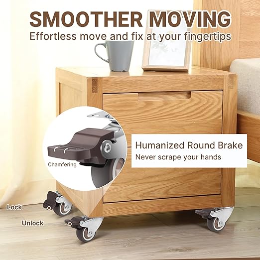 W B D WEIBIDA 2 Inch Casters Wheels Set of 4, Heavy Duty Plate Swivel Rubber Casters with Brakes, No-Noise TPR Rubber Wheels for Furniture, Tables, Boxes, Safe for Hardwood Floors & Carpets