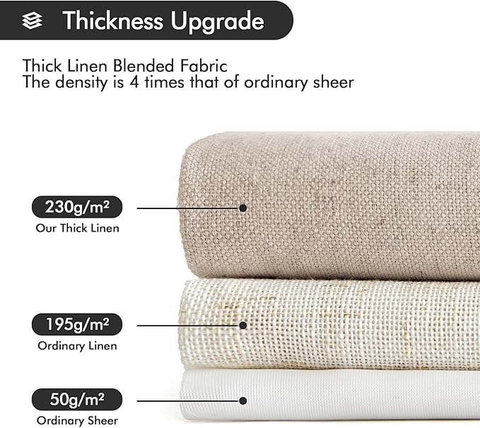 MIULEE Non-See-Through Privacy Linen Curtains 2 Panels, Light Filtering Window Curtains Farn House Textured Back Tab Semi Sheer Drapes for Bedroom Living Room, 52 x 72 Inches Long, Burlywood
