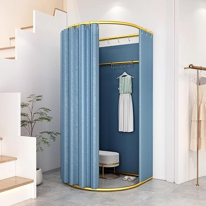Madamera Clothing Store Fitting Room with Shading Curtain, Portable Temporary Mobile Privacy Protection Dressing Room, Foldable Mall Simple Changing Room and Temporary Mobile Room, 200x100x95cm(Blue)