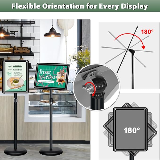 8.5x11 Poster Stand Holder Adjustable Floor Standing Sign Holder Vertical and Horizontal View Sign Display, Aluminum Snap Frame with Safety Corner (Black-8.5x11)
