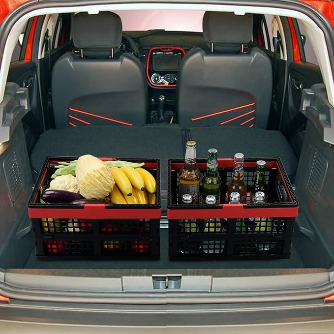 Idomy Pack of 2 Collapsible Storage Crates with Handles, Plastic Grocery Shopping Baskets