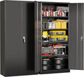 Superday Metal Storage Cabinet with Lock, 72" H Garage Storage Cabinet with Doors and 4 Adjustable Shelves, Black Steel Locking Cabinets for Office, Home, Garage, Gym, School