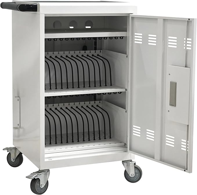Laptop Charging Cart,32 Devices Tablet Storage Carts for pad Up to 16.3" Screen, Classroom Computer Mobile Charging Station for Pads, Chromebooks,Laptops, Updated Password Lock(32 Bay-White)