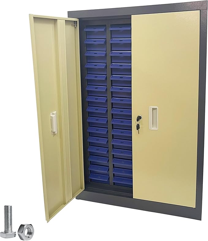 60 Drawer Parts Cabinet with Doors GarageOrganizer Steel ABS Materials for Parts Storage Drawer Size 7.8 * 3.9 * 1.9 Inch