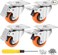 W B D WEIBIDA 2" Plate Caster Wheels Heavy Duty 600 Lbs Load Capacity Swivel Casters with Brake Set of 4, Safety Dual Locking, No Noise Wheels for Furniture, Carts (Screws and Screwdriver)