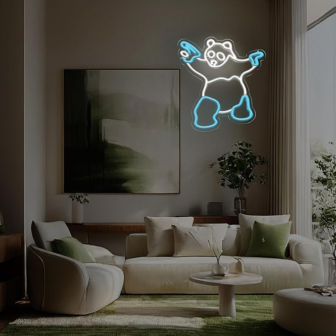 Panda Neon Sign with Gun Panda Light Up Sign for Room Wall Decor, Man Cave Decor Birthday Holiday Gift