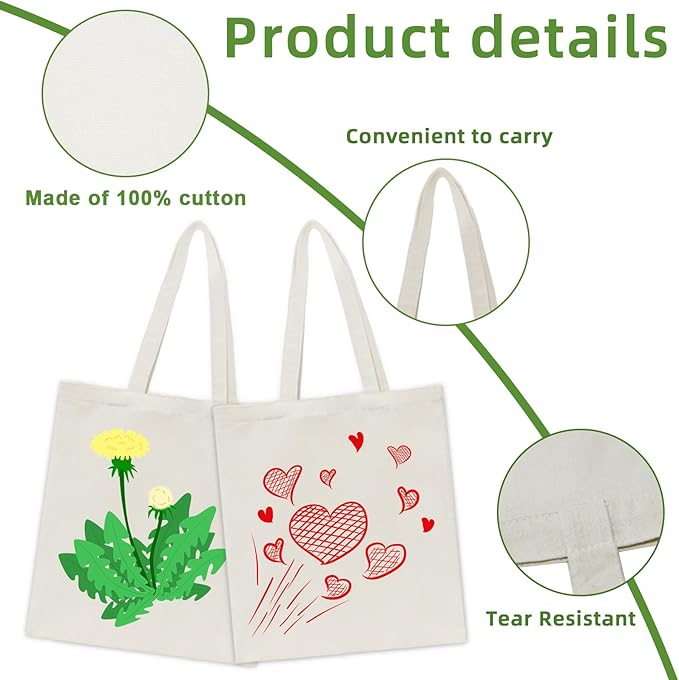 6 I 12 I 24 I 48 Pack Canvas Tote Bags,Reusable Blank Canvas for Shopping Bags,Grocery Bags,DIY Gift Bags