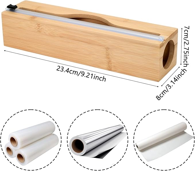Plastic Wrap Dispenser with Cutter,Cling Wrap with Slide Cutter for Kitchen Storage Organization Holder for 12" Roll