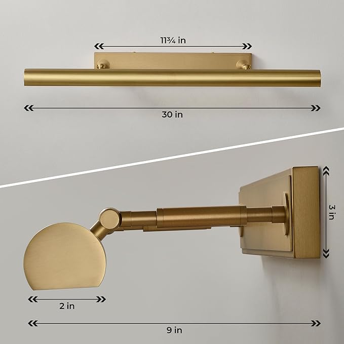 Picture Light, 30 inch Brass Picture Lights for Wall,Hardwired Brushed Gold Picture Lights,270° Rotatable Art Lights, 4-Light Picture Frame Light for Painting Display Artwork Portrait No Bulbs