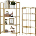 Crofy No Assembly Folding Bookshelf for Living Room, 4 Tier Gold Collapsible Book Shelf for Home Office, Portable Bookcase Storage Organizer