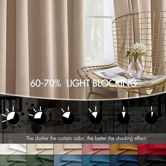 MIULEE Velvet Curtains 90 Inches Long 2 Panels Set for Bedroom, Pinch Pleat Back Tab Luxury Thermal Insulated Living Room Darkening Drapes Pleated Blackout Window Curtains with Hooks, Camel Beige