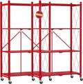 DEANIC 4 Tier Foldable Storage Shelves with Wheels, Large Capacity Shelving Unit, Freestanding Metal Wire Shelf Rack, No Assembly Organizer Rack for Garage Kitchen, Basement, Pantry(Red Pack of 2)