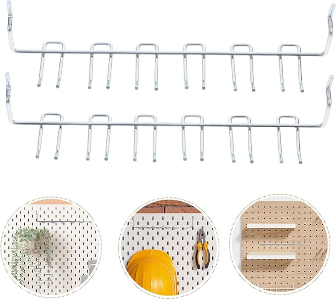 2pcs Heavy Duty Multi-Prong Pegboard Tool Holder Hooks Set Wall Mount Organizer for Garage Home Office Storage and Workspace Neatness