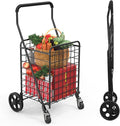 Grocery Shopping Cart with 360° Rolling Swivel Wheels Utility Cart Easily Collapsible Cart 66lb Extended Foam Cover, Trolley for Laundry,Groceries,Travel Black (Medium)