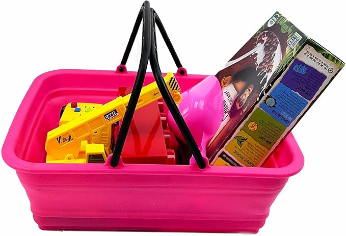 SAMMART Collapsible Basket with Handle 8L (2.1 Gallon)- Portable Outdoor Picnic Basket/Crate - Foldable Basin for Washing Dishes,Camping,Hiking (Rose Pink (Set of 2))