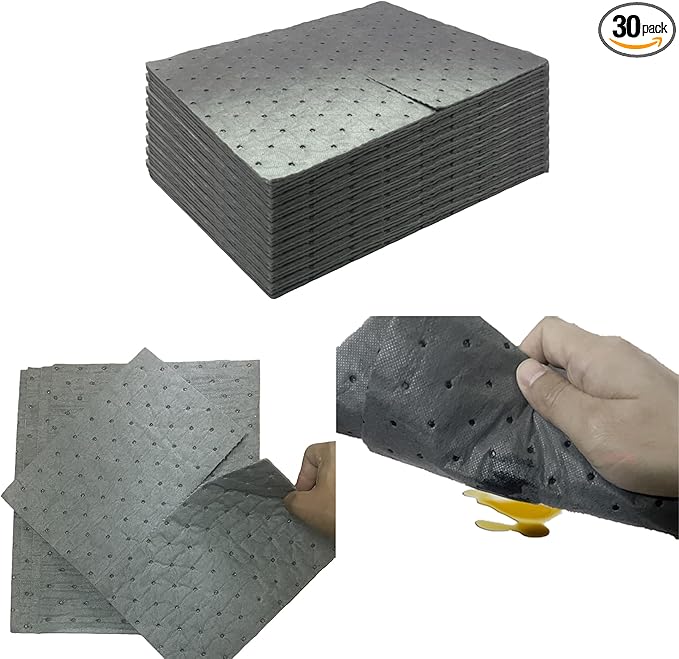 Oil Absorbent Pads, 13"x9.8" Drip & Spill Universal Pads for Garage, Workshop & Under Car | Absorbs Oil, Grease | Also for General Wet Spill Cleanup,30-Pack