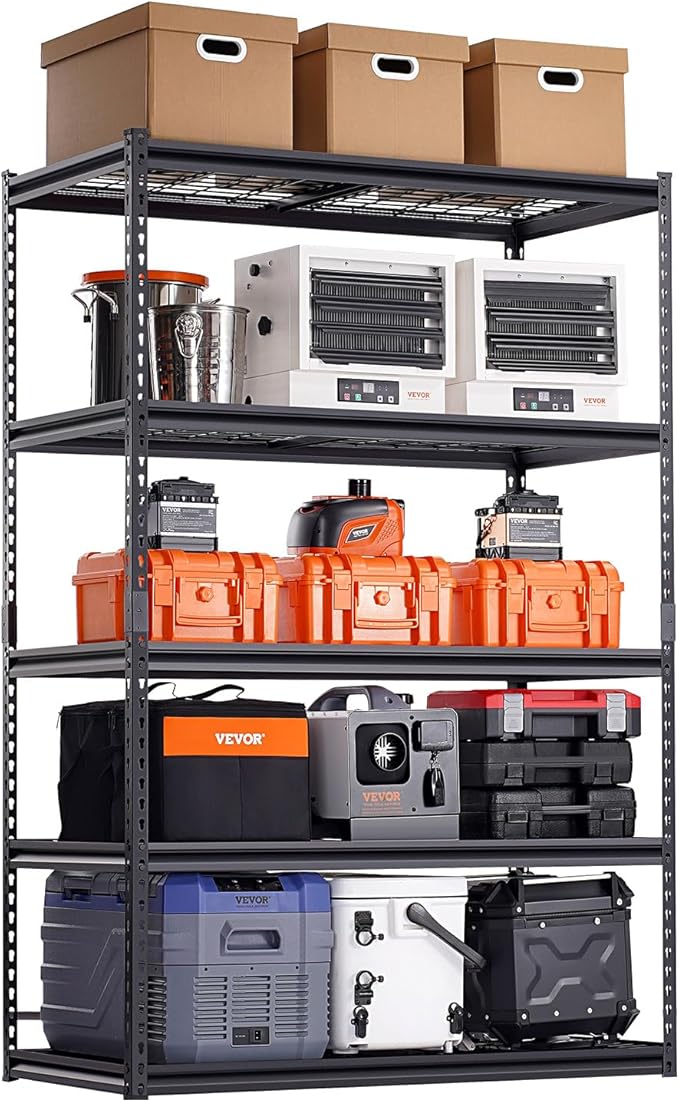 VEVOR Storage Shelves, 3000 lbs, 5 Tier Heavy Duty Garage Shelving, 24" D x 48" W x 72" H Adjustable Metal Shelves for Industrial Shelving Unit Utility Shelf, for Kitchen, Warehouse, Basement, Black