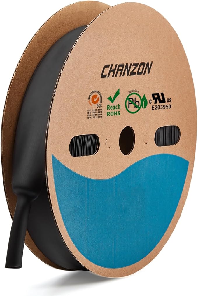 Chanzon 2:1 Ratio - 80Ft Roll - 1" (25mm) Heat Shrink Tubing 2:1(25M Total Length) Black Polyolefin Sleeving Wrap Shrinking 2 to 1 1pcs