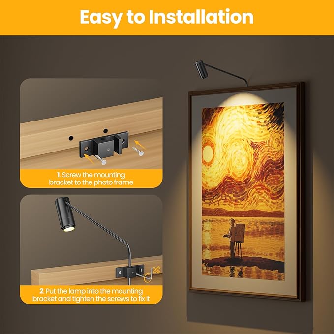 Zoomable Picture Light Spotlight,Plug in LED Picture Lights for Wall 3000K Warm Photo Frame Light with Remote Control Art Lighting for Paintings Black Mini Accent Spotlights for Gallery