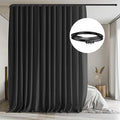 Room Divider Curtains with Flexible Ceiling Tracks Set,Blackout Curtain Ceiling Mount Curtain Track Privacy Room Dividers Ceiling Track Curtain Rod(Black Drape & Black Rail W 12.5 × H 7 FT)