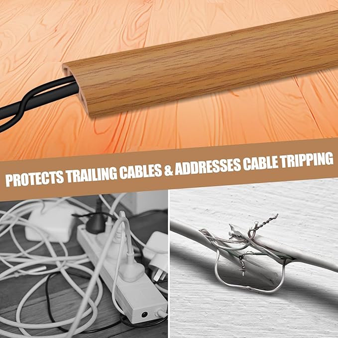 Floor Cord Cover Self Adhesive Cord Hider,3.3FT Cable Management, Extension Strip Protector for Wires, Prevent Cable Trips for Offices, Gyms, Exhibitions Cavity:0.39"(W) x 0.27"(H) Brown Wood
