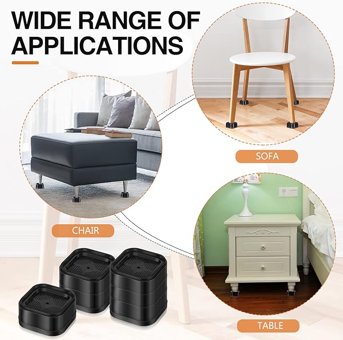Ecally Furniture Risers Adjustable Bed Risers Desk Leg Risers 1.38" Stackable Heavy Duty Bed Lifts Risers Square Bed Raising Blocks for Mattress Table Leg Desk Chair Couch Sofa Dorm (Black,32 Pack)